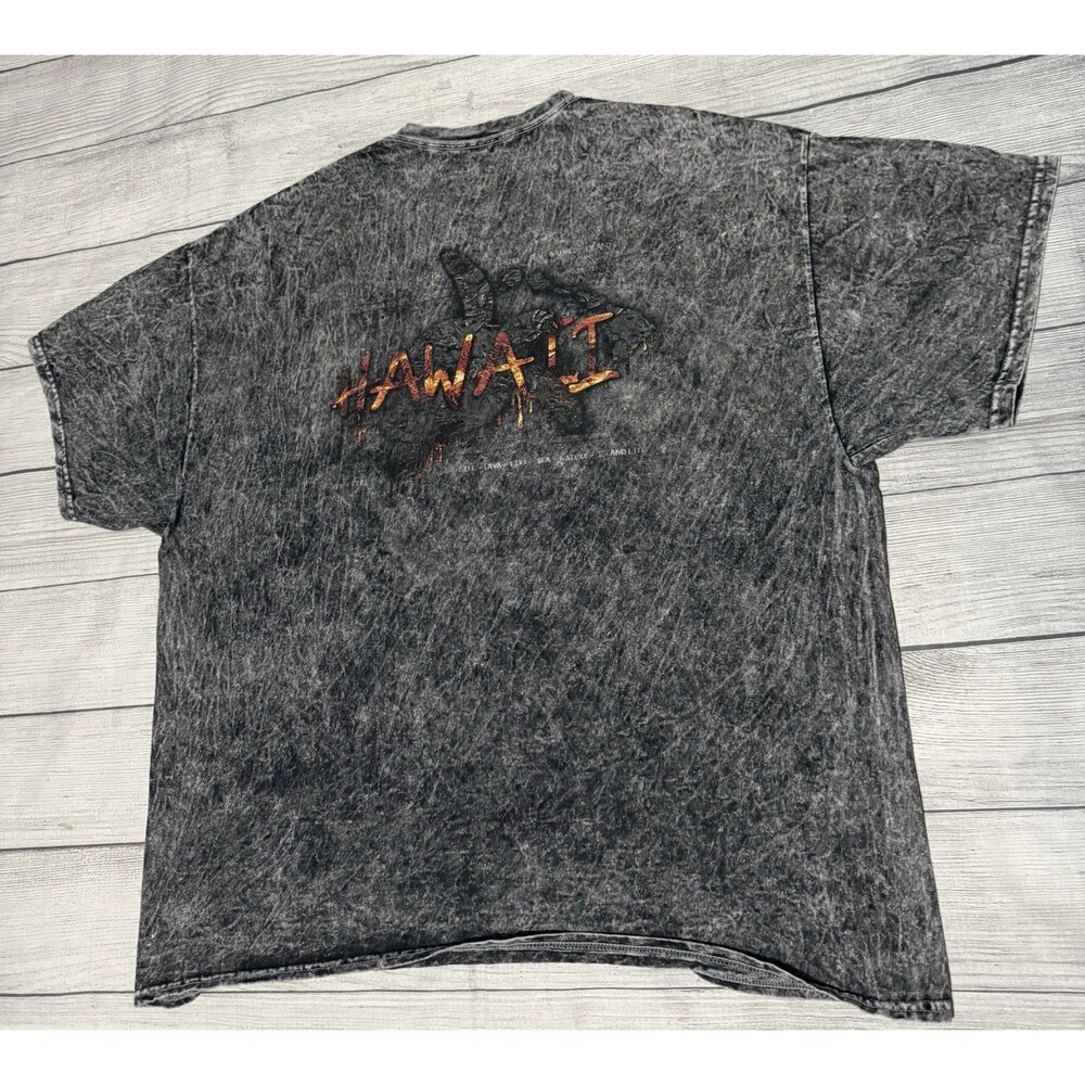 VTG Hawaiian Lava Shirt Mens 2XL Black Acid Wash Graphic Hawaii USA Distressed